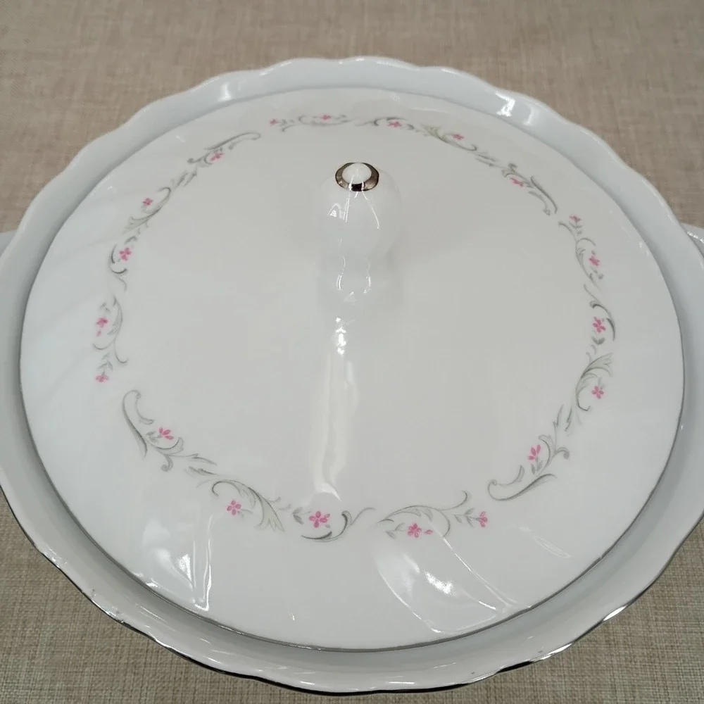 Royal Swirl China Pink Rose Covered Casserole Dish Serving Bowl Lidded Japan